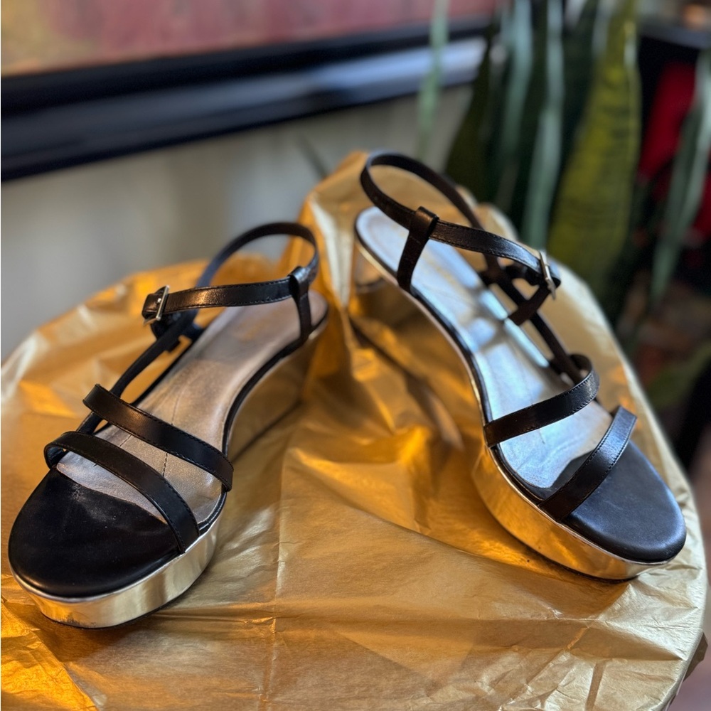 Kate Spade Black and Silver Platform Sandals